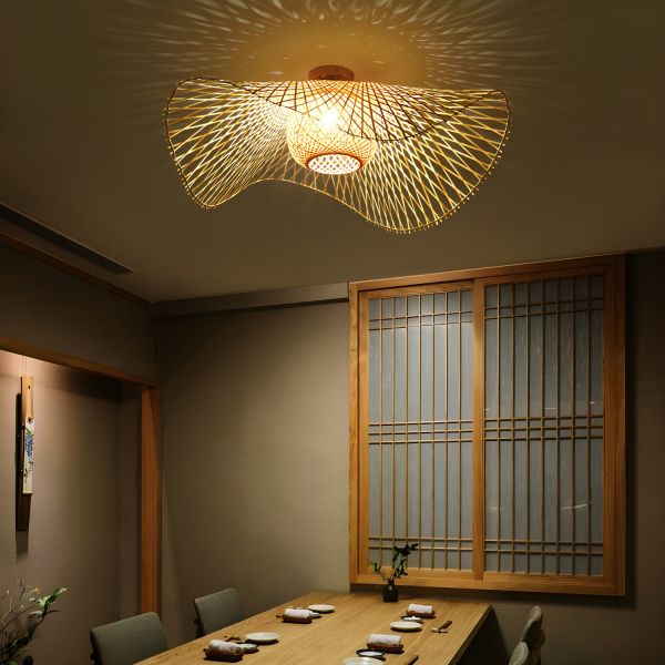 Japanese Style Bamboo Flush Mount 1-Light Ceiling Light