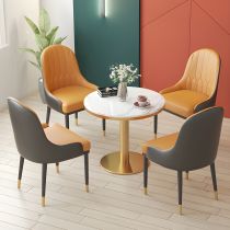 5 Pieces: White Table, 4 Orange Chairs