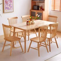 7 Pieces: Table, 6 Wood Chairs