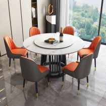 7 Pieces: White Table, 6 Orange Chairs