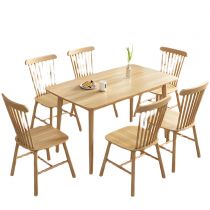 7 Pieces: Table, 6 Wood Chairs