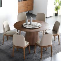 7 Pieces: Walnut Table, 6 Chairs