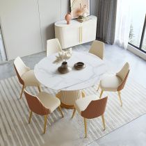 7 Pieces: Table, 6 Orange Chairs