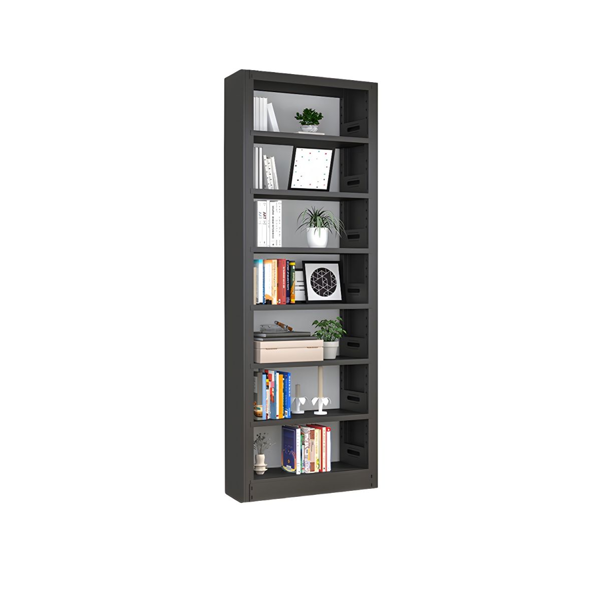 Rectangular Bookshelf Open Steel Bookshelf Modern Home Office Rectangular Bookcase - Black 6 ...