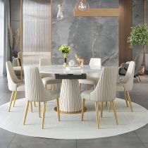 7 Pieces: Table, 6 White Chairs