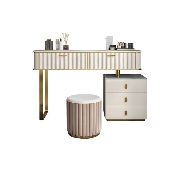 Beige Make-up Vanity Metal Dressing Table Stool Set with Drawers - Makeup  Vanity & Stools 39"L x 18"W x 30"H 5