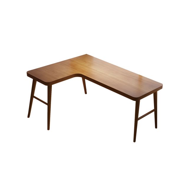 Mid-Century Modern Office Desk Wood Wear-Resistant Brown L-Shape 