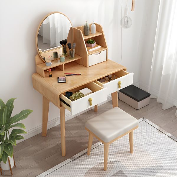 dressing table scandinavian design Handcrafted Dark Mango Wood Dressing Table | Scandinavian Foldable Mirror