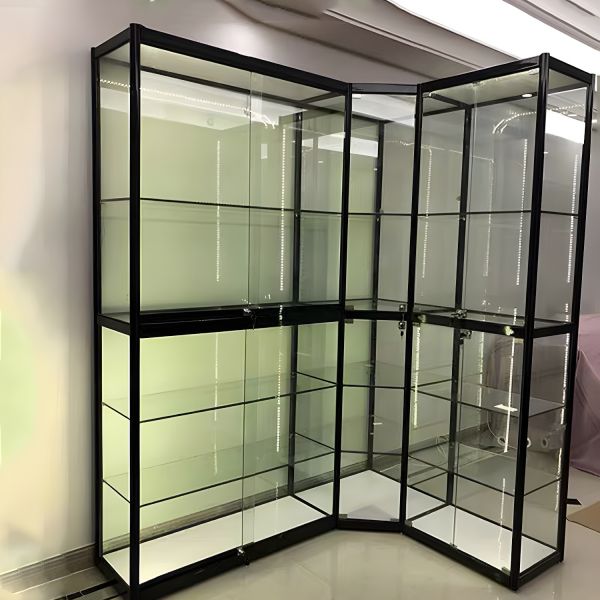 Modern Display Stand Black Frame Locking Curio Cabinet with