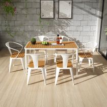 7 Pieces: White Table, 6 White Chairs
