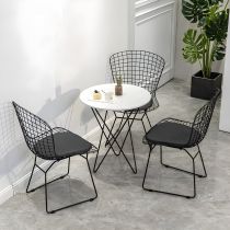 4 Pieces: White Table, 3 Black Chairs