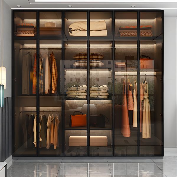 Contemporary Style Glass Wardrobe Soft Close Door Wardrobe