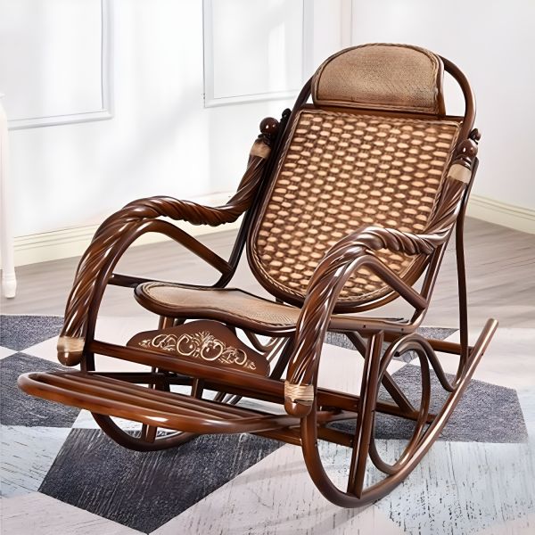 リビングルームの伝統的な編みロープロッキングチェア、純色のラタン