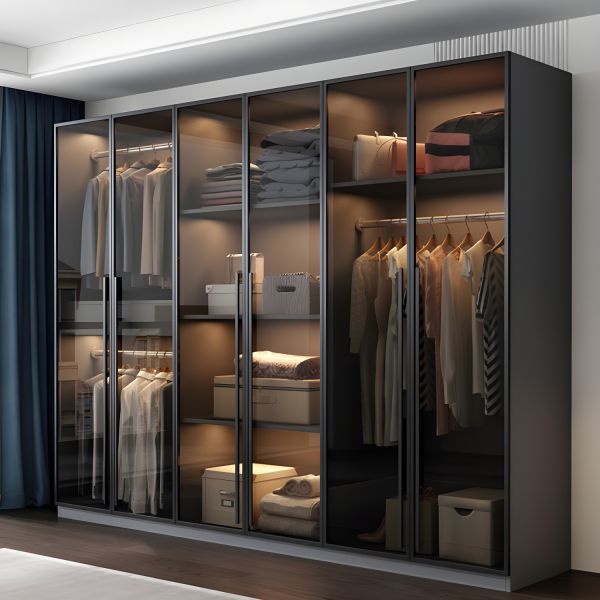 Moderner Kleiderschrank mit Glastüren für Schlafzimmer in grauem Schrank Kleiderschränke und Garderoben
