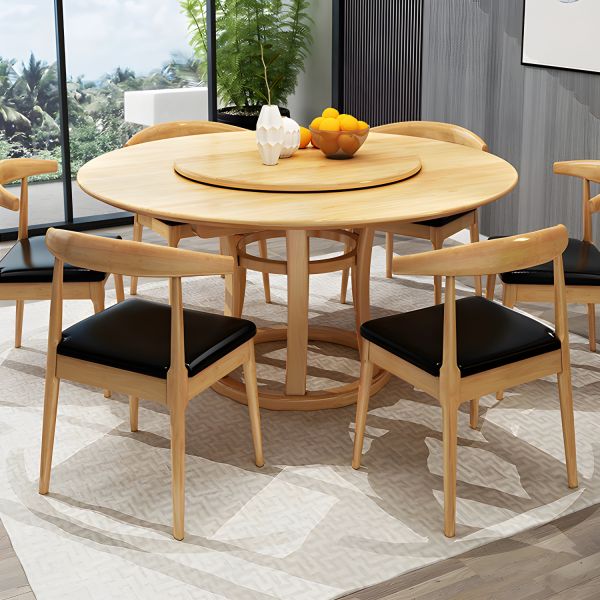 Modern Round Table Solid Wood Dining Table with Turntable