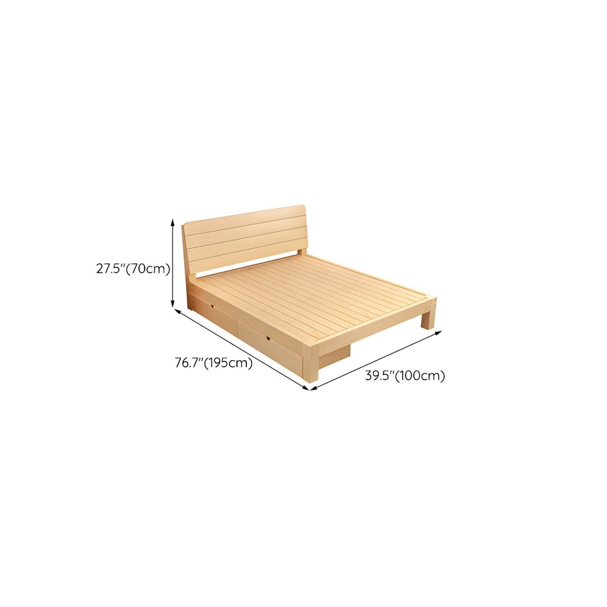 Contemporary Pine Wood Platform Bed Natural Bed Frame with Headboard ...