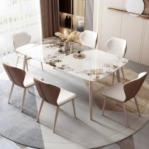 7 Pieces: White Table, 6 White Chairs