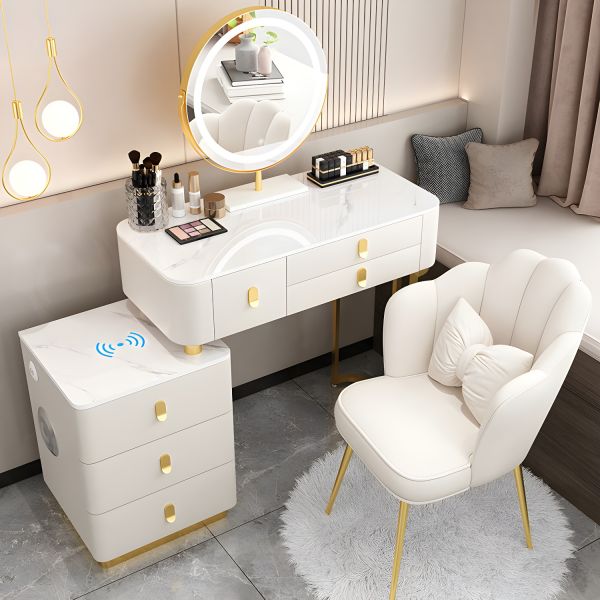 Glass Top Makeup Vanity Desk Lighted Mirror Makeup Vanity Set - Gray/Black Glass 49"L x 16"W x 30"H Makeup Vanity & Mirror & Stools Glass Top Makeup Vanity Desk Lighted Mirror Makeup Vanity Set - Gray/Black Glass 49"L x 16"W x 30"H Makeup Vanity & Mirror & Stools