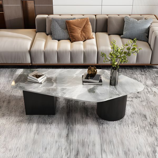 2 Legs Coffee Table Faux Marble Single Coffee Table with 3