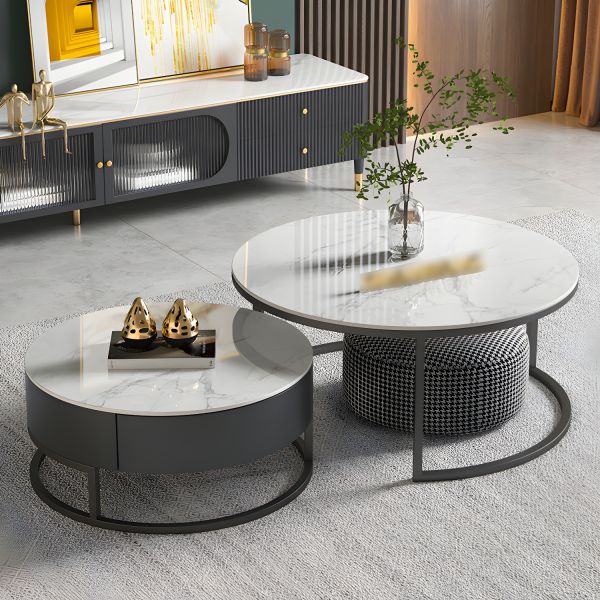 Round Nesting Coffee Table Set Frame Modern Coffee Table