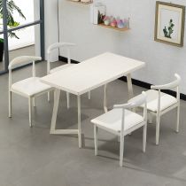 5 Pieces: White Table, 4 White Chairs