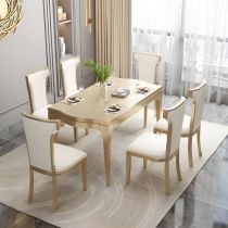 7 Pieces: Table, 6 Beige Chairs