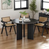 4 Pieces: Table, 3 Black Chairs