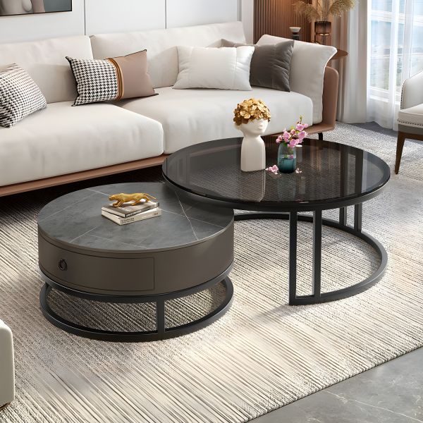 Round Coffee Table Glass Top 2 Nesting Coffee Table Set with