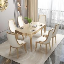 7 Pieces: Table, 6 White Chairs