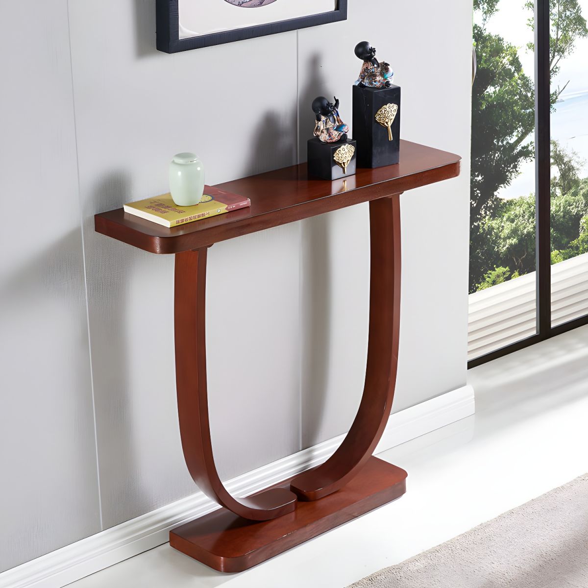 Table console contemporaine en bois brun de forme rectangulaire ...