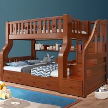 Bunk Bed & Drawer & 2 Mattresses & Bookshelf & Ladder Cabinet