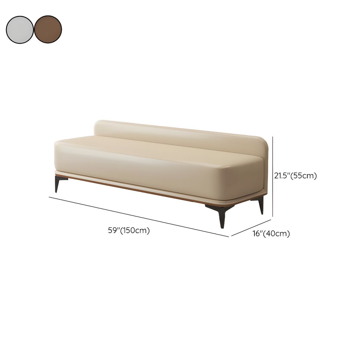 Faux Leather Cushioned Bench in Solid Gray or Off-White Dimensions