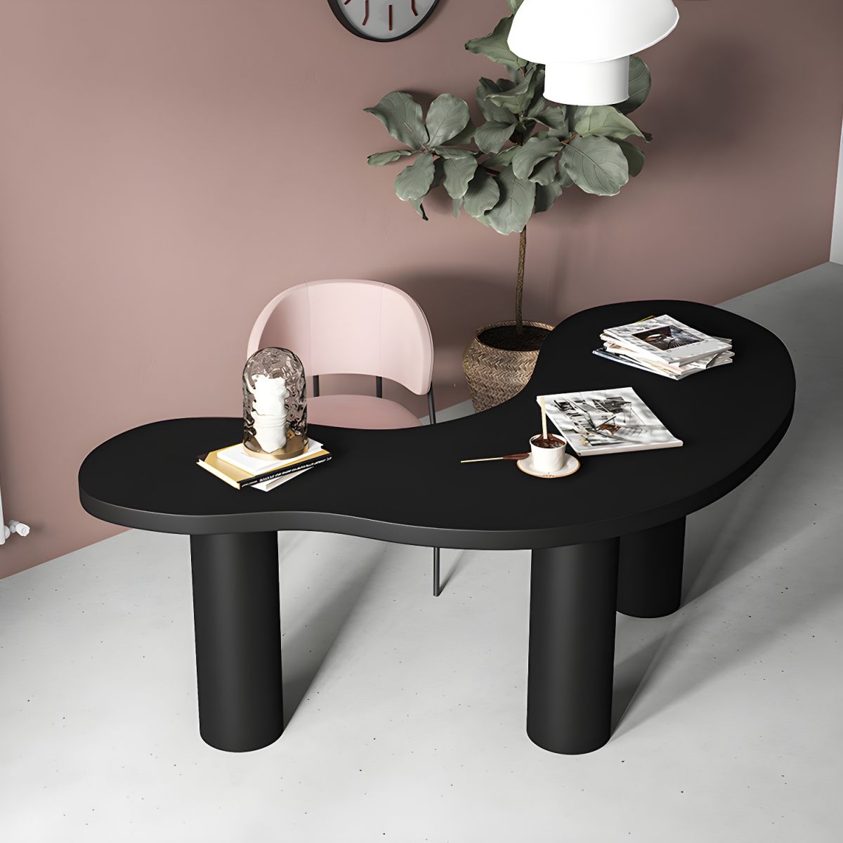 Contemporary Style Wood Office Desk Irregular Shape Task Desk with 3 ...