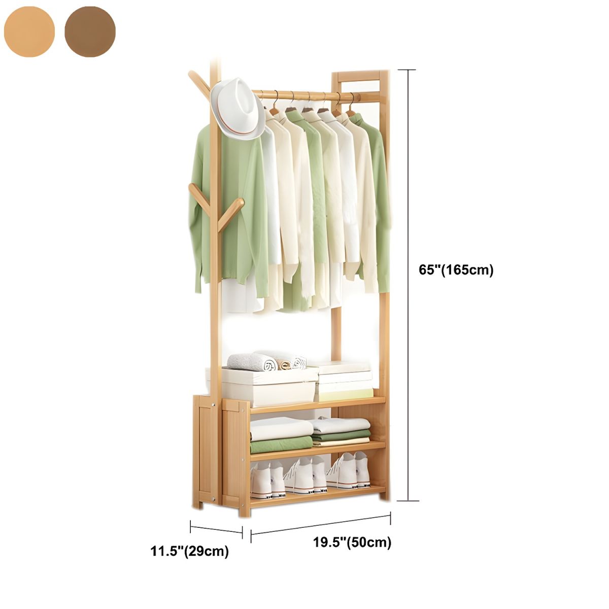 Skandinavischer offener Kleiderschrank mit Regalen und Kleiderstange Dimensions