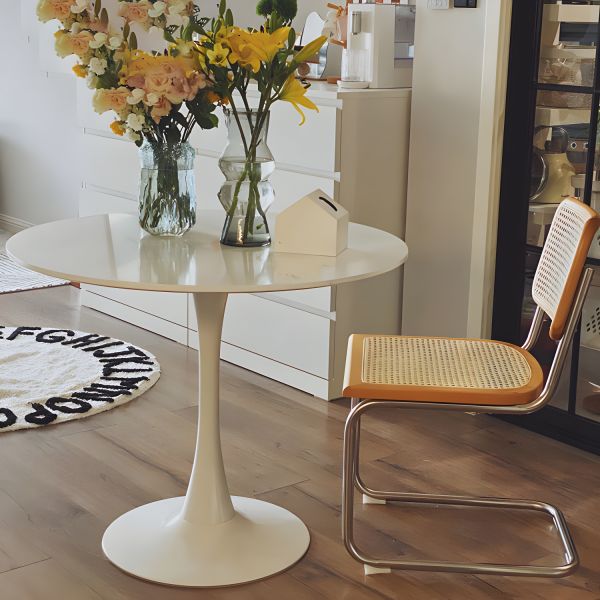 Kasinali Tavolo rotondo bianco da 59,9 cm, moderno tavolo da pranzo a tulipano, tavolo da cucina bianco, tavolino da caffè metà secolo per soggiorno