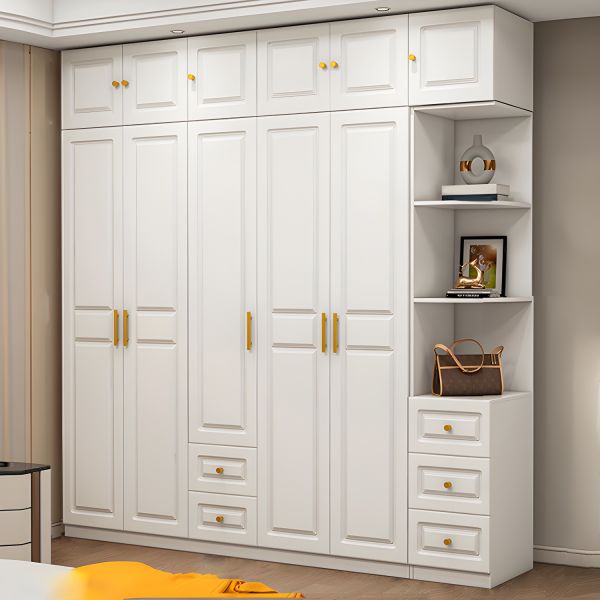 White Wardrobe Cabinet Engineered Modern Wood with Garment