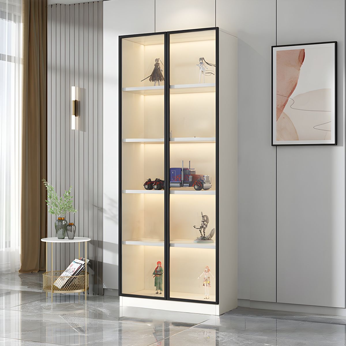 2 Glass Doors Contemporary Wooden Display Cabinet for Living Room ...