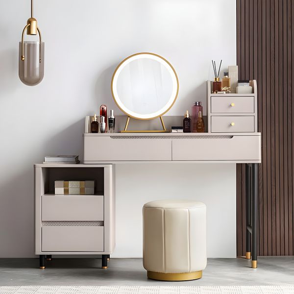 Tavolo Da Trucco Con Specchio E Scomparti Diversi 137,5 X 90 X 38 Cm Tavolo Da Toeletta Con Ripiani E Armadietto Tavolo Cosmetico Grigio Scuro 87256058