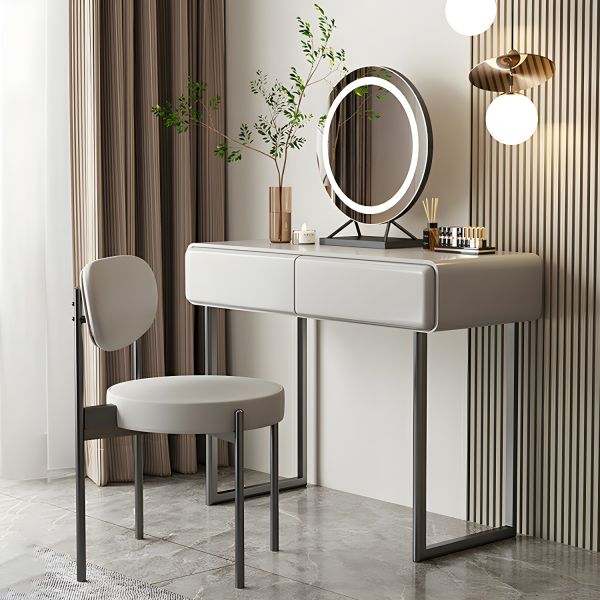 Contemporary Grey Wooden Rectangle Top Make-up Vanity with Lighted Mirror - Makeup  Vanity & Mirror & Stools None 39.4"L x 16.5"W x 30.3"H