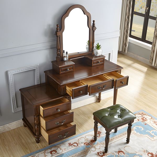 Bedroom Solid Wood Vanity Desk Traditional Dressing Table with Drawer - Makeup Vanity & Stools Nut/Brown 39"L x 18"W x 30"H Bedroom Solid Wood Vanity Desk Traditional Dressing Table with Drawer - Makeup Vanity & Stools Nut/Brown 39"L x 18"W x 30"H