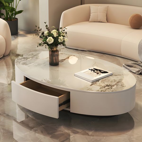 Table Basse Ovale Moderne De 80 Cm Avec étagère De Rangement Pour Salon