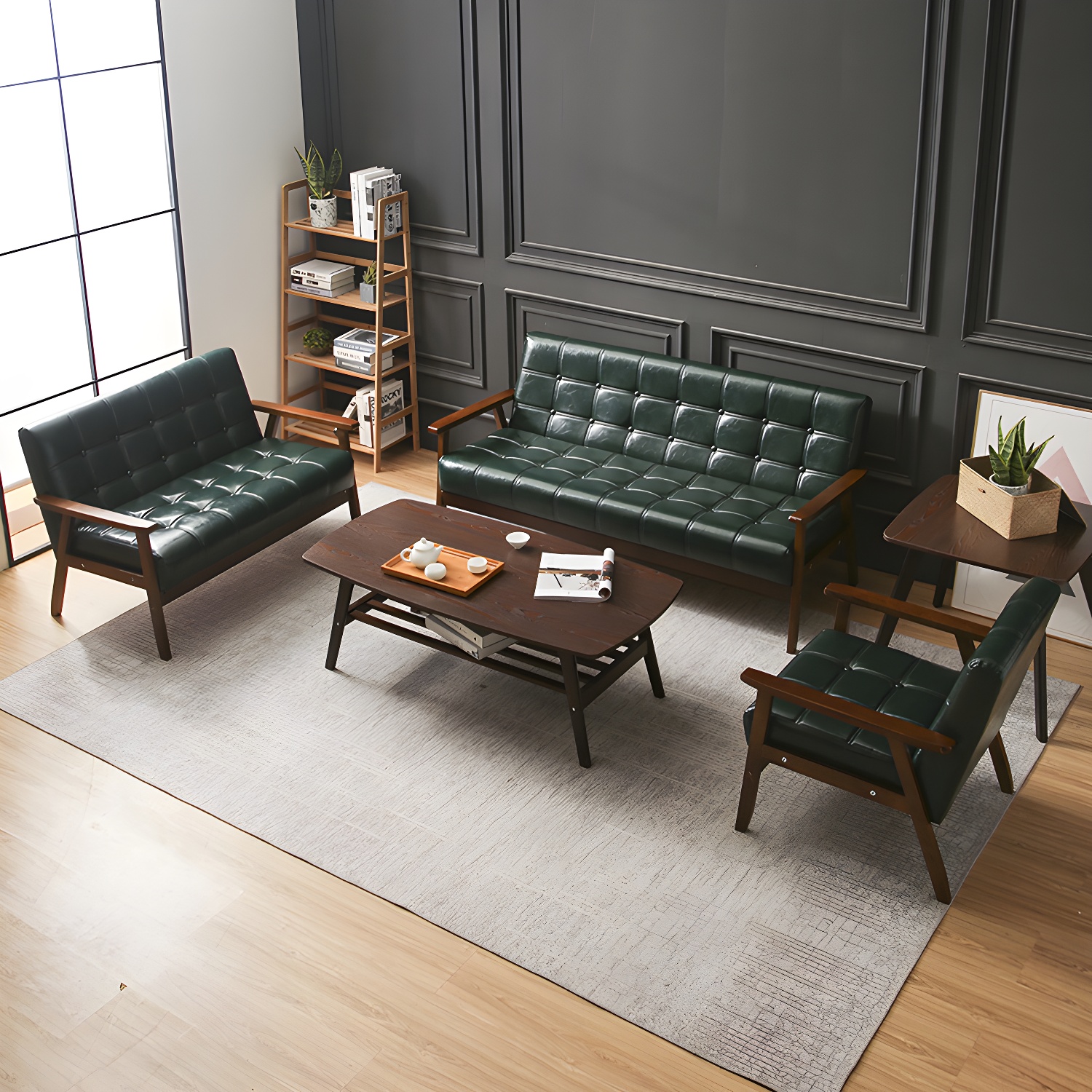 Modern Small Size Leather Sofa with Tufted Back in Solid Color