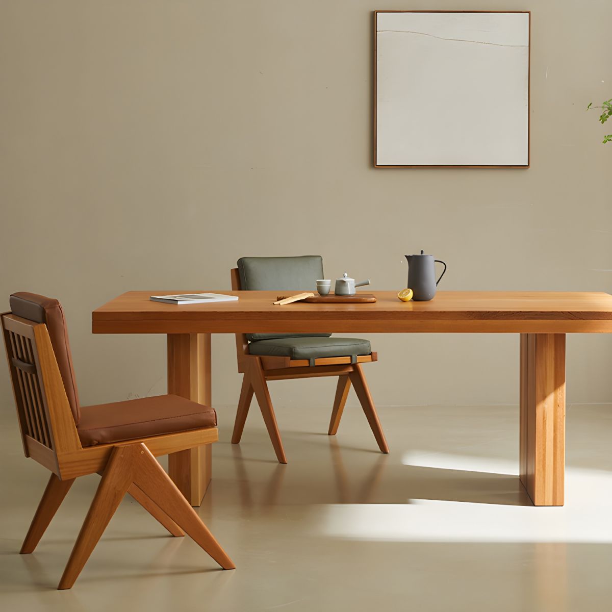 Natural Wood Scandinavian Design Dining Table with Teak Double Pedestal ...