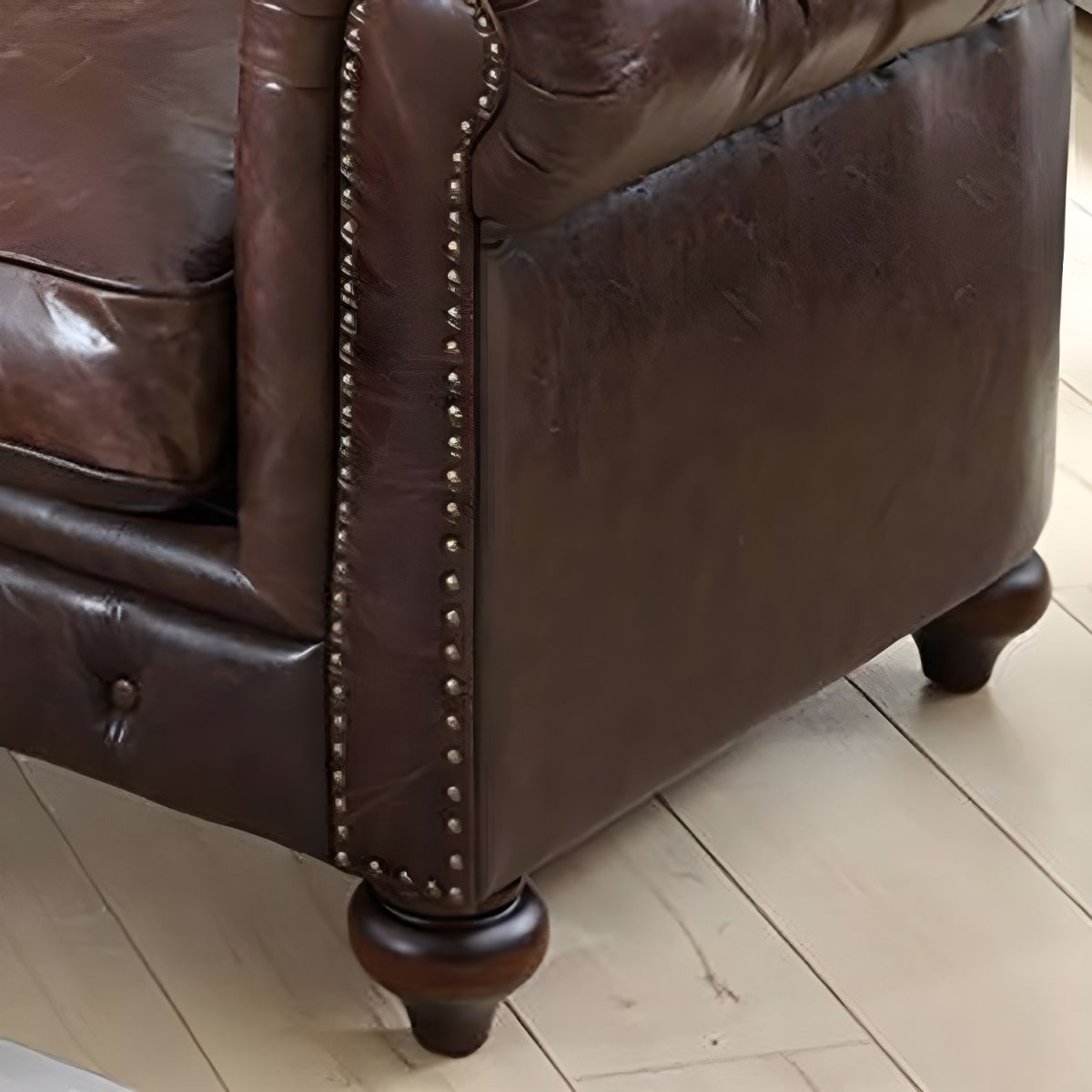 Mid-Century Modern Leather Chesterfield Sofa in Brown with Tufted Back ...