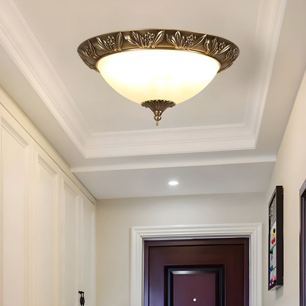 Brass Cone Flush Mount Modern Ceiling Light with White Glass