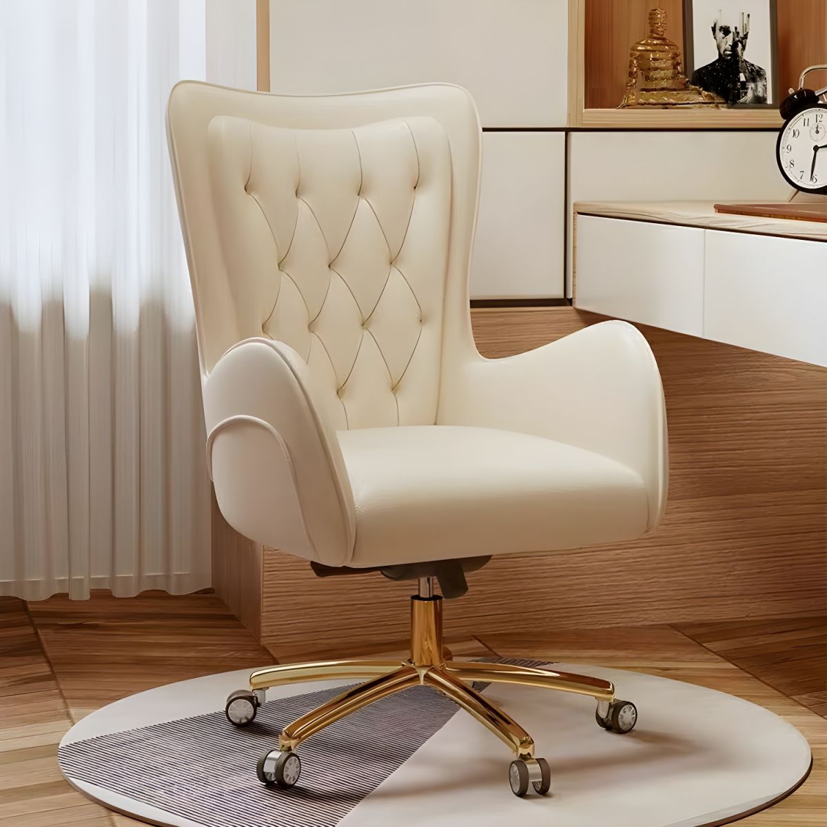 Luxurious Gold Steel Task Chair with Adjustable Height & Leather ...