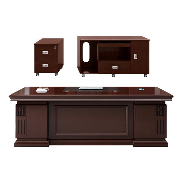 Luxury Red Wood Executive Desk with Cable Management for