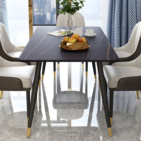 Sleek Black Metal Modern Dining Table with Stone Table Top