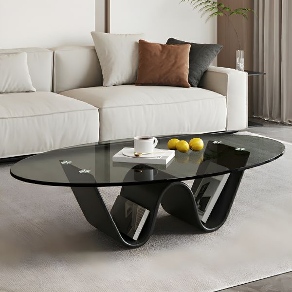 tavolino da caffè per Salotto Tavolino da Salotto con Decoro in Ferro battuto Nero Nordico, ripiano in Vetro temperato Trasparente Rotondo, 90 x 90 x 38 cm
