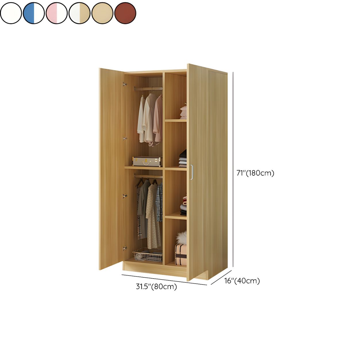 Scandinavian Wood Wardrobe Armoire With Hanging And Shelf Storage Dimensions